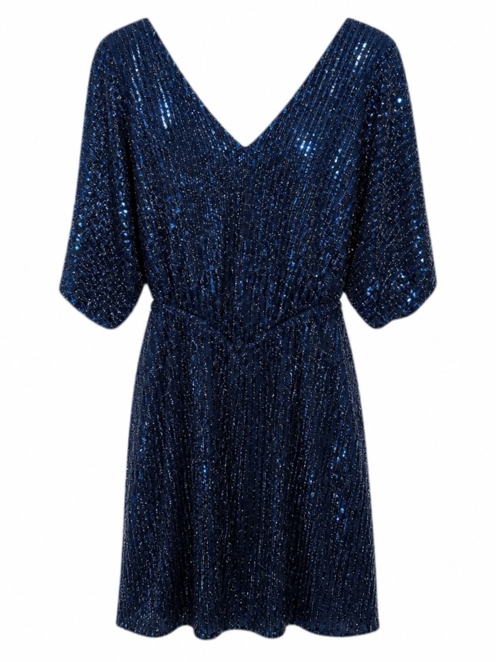 NWOT APRICOT Navy Sequin Double V-Neck Party Dress W/ Batwing Sleeve Uk 16 US 12